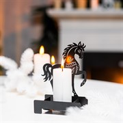Подсвечник новогодний Лошадь на 1 свечу металл чёрный 730-094B - фото 76330