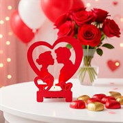 Подсвечник настольный Влюблённая пара на одну свечу металл красный 730-060R - фото 77644