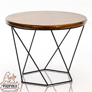 Стол кофейный круглый Лофт кованый металл и дерево высота 46см 66-120 - фото 9312