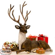 Фигура Олень с рогами лежит для сада и интерьера U08936 - фото 9405